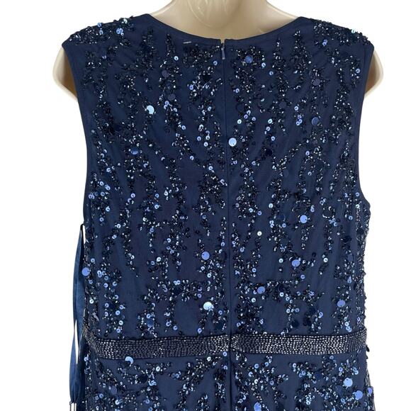Mac Duggal Sequin Sleeveless Midi Dress 93767 Midnight Blue Size 12 - Picture 10 of 13
